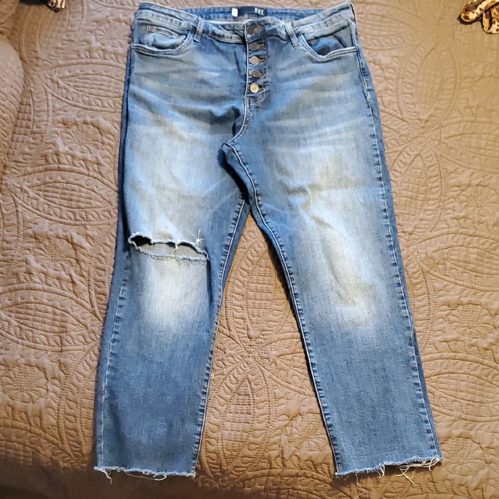 Kut from the Kloth Light Blue Distressed Ankle Jeans